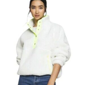 New American Eagle Outfitters Popover Fleece Sweater White/Neon Green